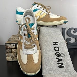 Hogan Sneakers - White/Tan/Gold/Turquoise - Size 7